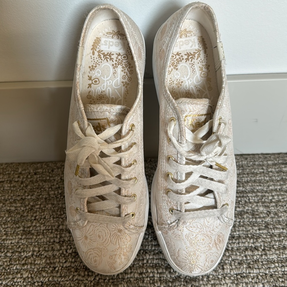 Keds x Rifle Paper Co. Triple Kick Colette Jacquard Lace Up Gold Floral Size 8.5 - Picture 2 of 4
